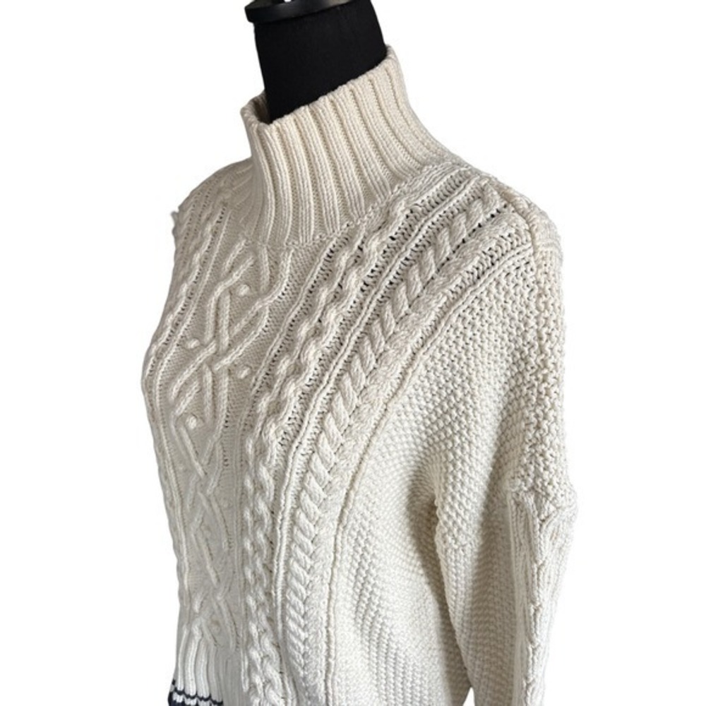 Vineyard Vines Tipped Island Fisherman Mock Sweater, Marshmallow/Navy, Medium - Picture 2 of 5
